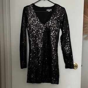 Tipsy Elves Black Sequin Long Sleeve Dress